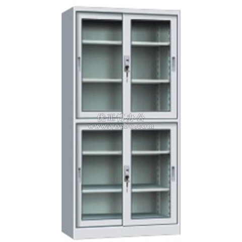 鋼制辦公書柜 LB-W-005上下玻璃移門柜 帶鎖鐵皮柜