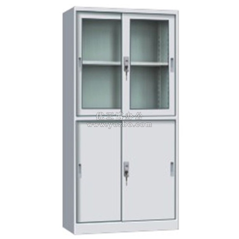 鋼制辦公文件柜 LB-W-006上玻下鐵移門柜 帶鎖鐵皮柜