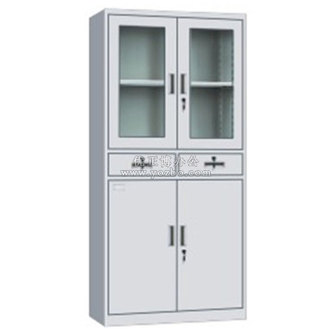 鋼制辦公文件柜 LB-W-012中二斗玻璃柜 帶鎖鐵皮柜