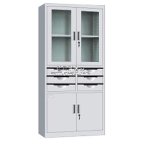 鋼制辦公文件柜 LB-W-016中六斗玻璃柜 帶鎖鐵皮柜