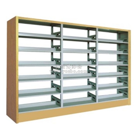 鋼制書架 LB-S-002木護板單柱雙面書架（三組）