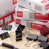 得力黑色長尾票夾15/19/25/32/41/51mm（紙盒）